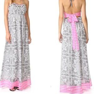 Yumi Kim pink, black, white beach poly silk beaded halter maxi dress never worn